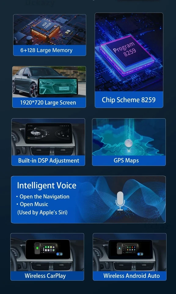 Stereo Audi A4 B8 A5 2009-2017 Autoradio GPS Carplay Android Auto 1 Din 4 + 32GB - Immagine 3 di 4