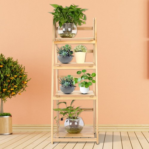 4 Tier Ladder Shelf Display Unit Home Bookcase Stand Plant Flower Storage R HEN - Picture 2 of 14
