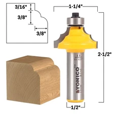 3/8" Double Round Over Edge Forming Router Bit - 1/2" Shank - Yonico 13130