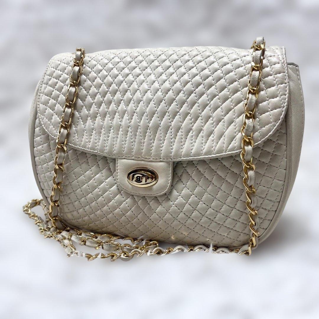 BALLY Chain Shoulder Bag Turn Lock Crossbody Women Quilted Leather  From Japan