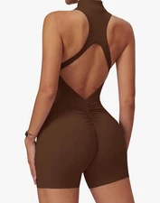 Kiwi Rata Women’s Large Workout Gym Yoga Romper Sleeveless Zip Up Scrunch Shorts