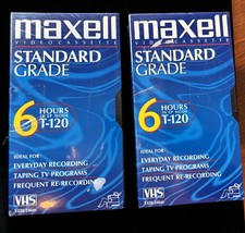 2 NIP Maxwell Blank Tape VHS T-120 VCR Video Cass. Stand. Grade 6 Hr.