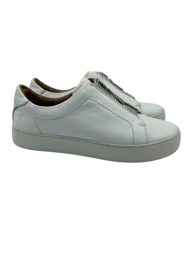 Frye Lena Zipper Low White Leather Sneakers Womens Size 8