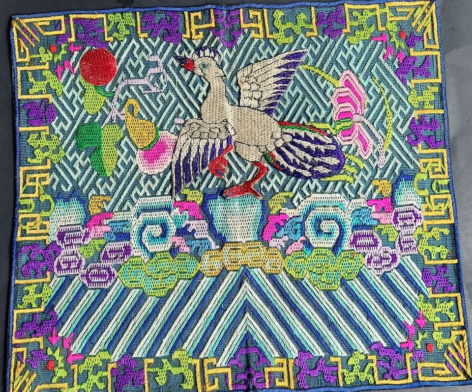 ПАРА антикварных 19c китайский ранг значок серебряный фазан мандарин квадратный qing - Изображение 2 из 4