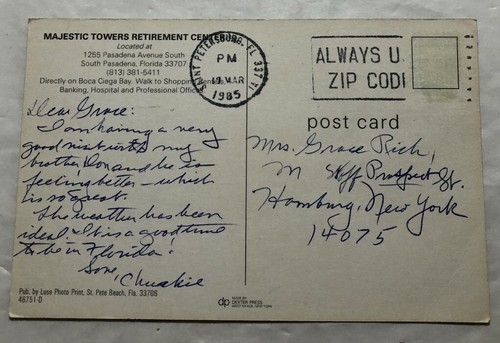 Majestic Towers Retirement Center, South Pasadena, Florida. Postcard (T2) - Picture 2 of 2