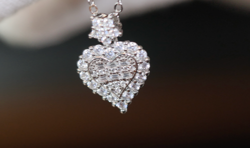 Ciondolo Cuore Diamante Simulato, Ciondolo Diamante Taglio Cuore, Collana Cuore - Foto 2 di 9
