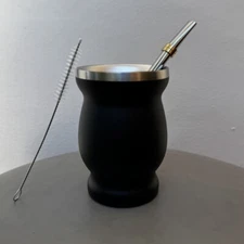 Insulated Yerba Mate Gourd With Bombilla And Cleaning Brush - Matte Black