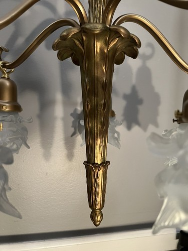 Art Deco Fixture 5 Light Newly Wired Chandelier With Frosted Shades kB - Picture 4 of 11