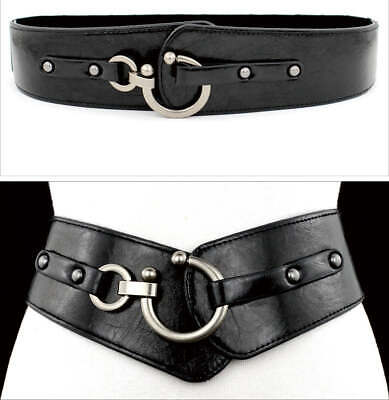 新品☆Round Buckle Leather Wide Belt Black Leather Round Buckle Wide Belt | eBay