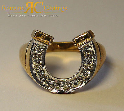 9ct Solid Gold Polished Horse Shoe Ring Set White CZ 0.36 TCW 5.8g Hallmarked - Picture 1 of 1
