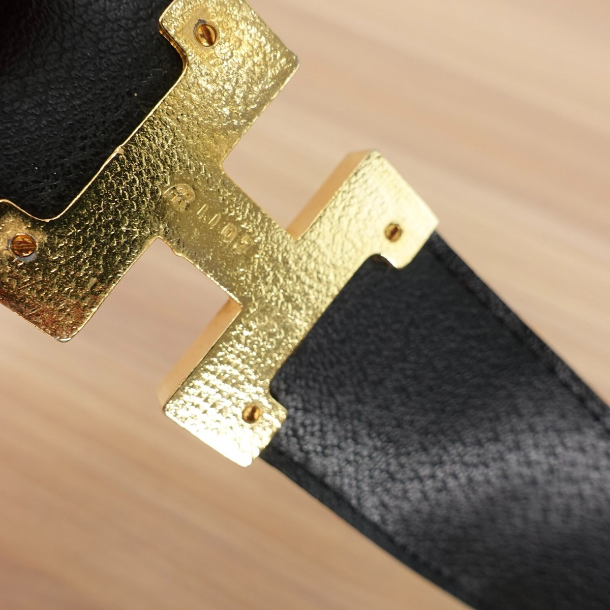 Retro Paris Vintage rare Ostrich yellow belt Ostrich Belt Real Leather H Gold Buckle Stud Logo Red  main image 3