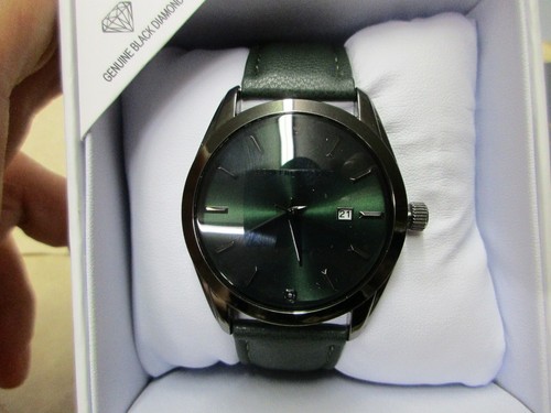 New Old Stock Geoffrey Beene Diamond Calendar Men's Quartz Watch Gunmetal Tone - Picture 2 of 4