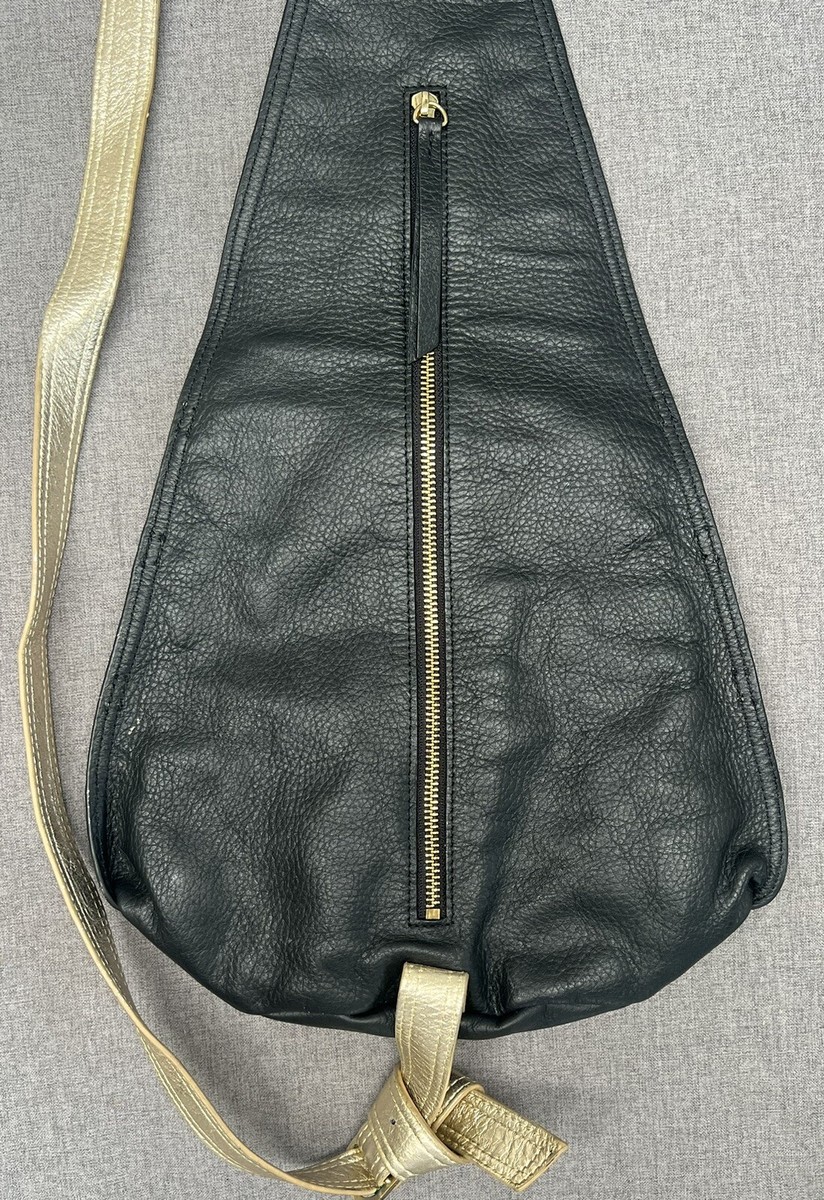 Patti‎ Hansen For HUNG ON U Black Backpack Gold Trim Leather Crossbody Sling Bag Patti Hansen for  main image 3