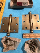 2 Antique Skillcraft Door Hinges Butts Cannon Ball Top 3”x3” Vintage NOS Stock