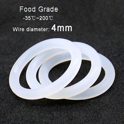 4mm Wire Diameter, Food Grade Silicone O-Ring, 15mm-75mm OD, White O Rings Seals