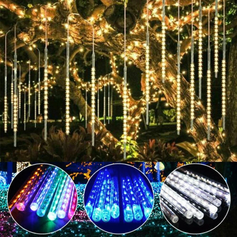 Christmas LED Meteor Shower Lights 8 Tubes 30cm Icicle Snow