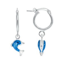 925 Sterling Silver Blue Dolphin Kids Earrings Nickel Free Anti Tarnish