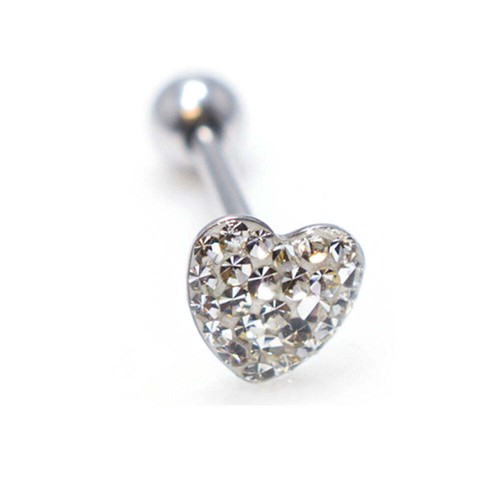 Surgical Steel Tongue Ring Barbell 14 Gauge 5/8" Epoxy Paved Gem Heart - 第 15/24 張圖片