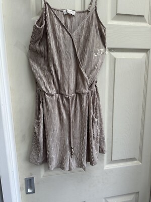 F &F Taupe /Gold Shiny Material Playsuit Size 12 UK