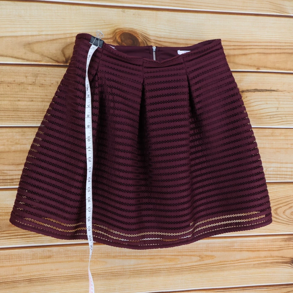 Falda corta plisada Xhilaration forrada para mujer talla XL granate rayas de encaje Foto 3 de 4