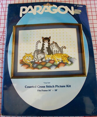 Vintage Paragon Counted Cross Stitch Kit Cozy Cats #2540  NEW