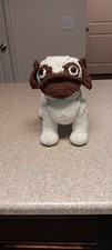 Crochet Pug Dog Handmade Large 12"×14" Tan Brown Cute Made In USA