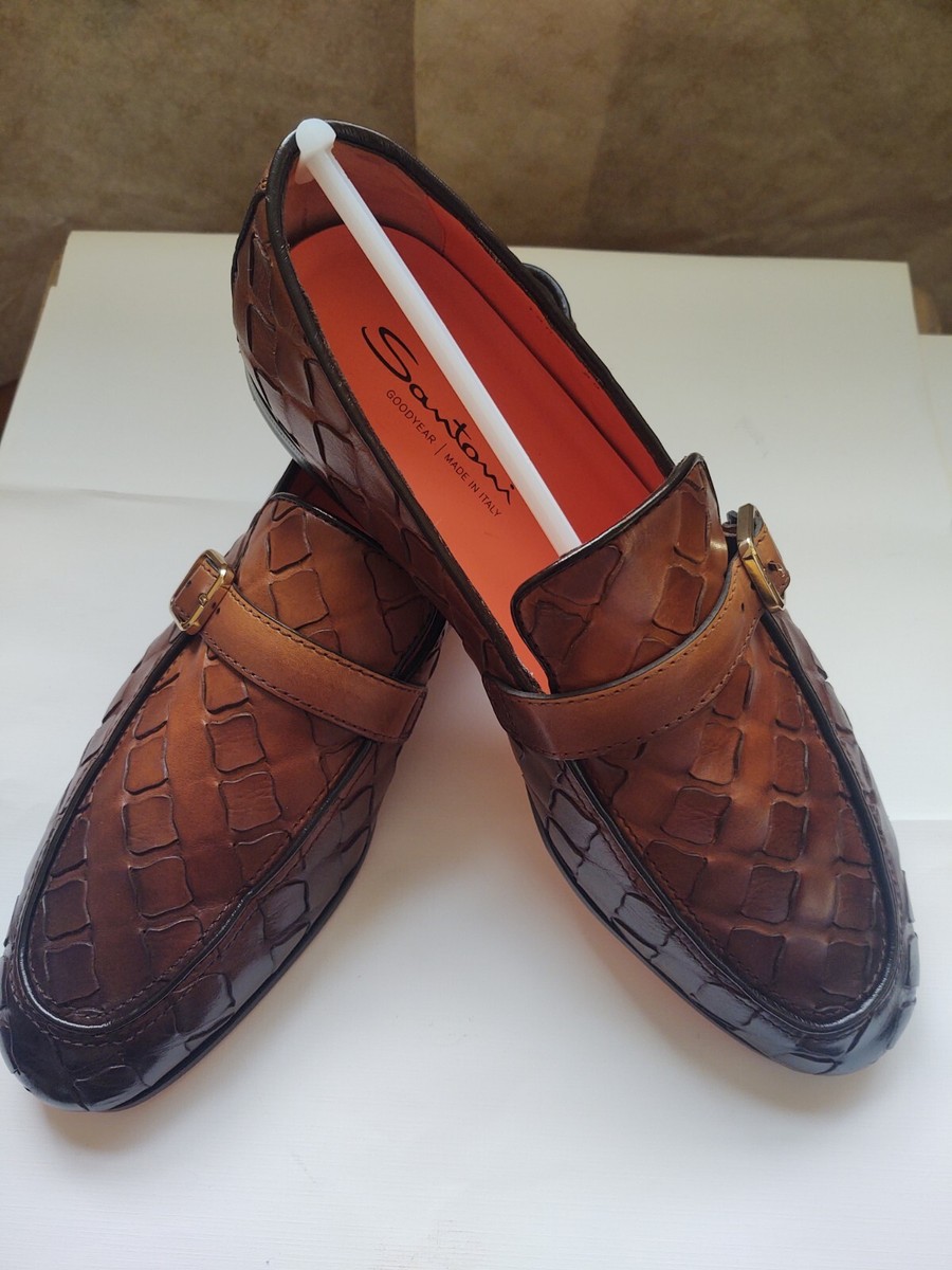 Santoni Luxury $1390 Brown Calfskin Leather Sole Almond Toe  display picture 1