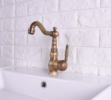 Antique Brass 360 Degree Swivel Deck Mount Bathroom Basin Sink Faucet Mixer Tap