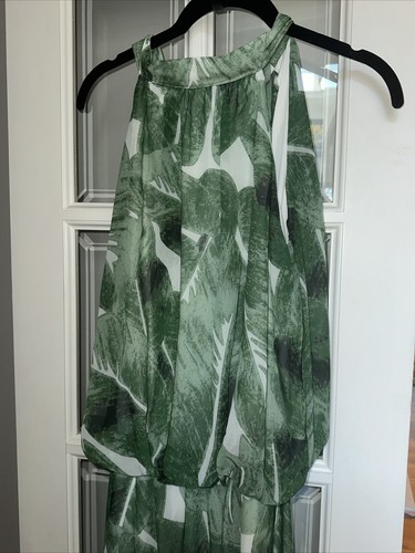 Tuta Sentimental NY Halter chiffon verde tropicale stampa palma taglia M media - Foto 6 di 8