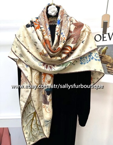 Sallys Quality 70% Cashmere 30% Silk Jacquard Wrap Scarf Animals Print Shawl 53" - Picture 37 of 40