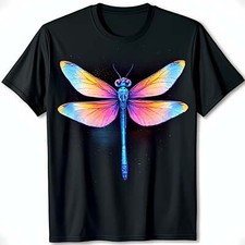 Vibrant Dragonfly Graphic on Black T-Shirt Unique  Eye Catching Design