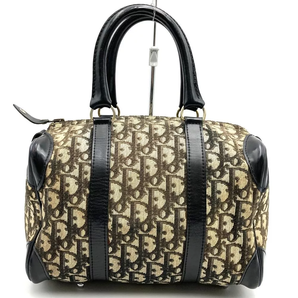 Mini sac Christian Dior Trotter Boston toile cuir beige authentique