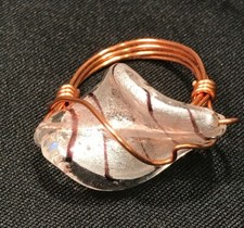 Handmade Wrapped Copper Wire Glass Clear Black Strip Pearl Bead Ring Sz 9