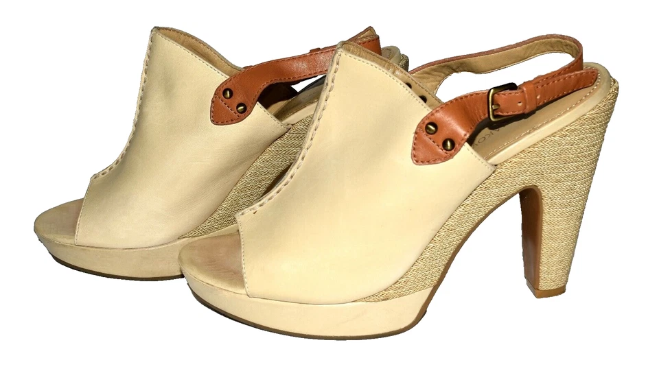 B Makowsky Bryn Beige Mantequilla Cuero Punta Abierta Cordones Cuerda Trenzada Tacones 9 M Foto 4 de 4