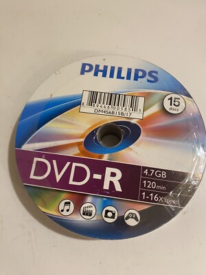 PHILIPS 16X Speed DVD-R 4.7 GB Data 120 Minute Video Discs 15-pack (KT)