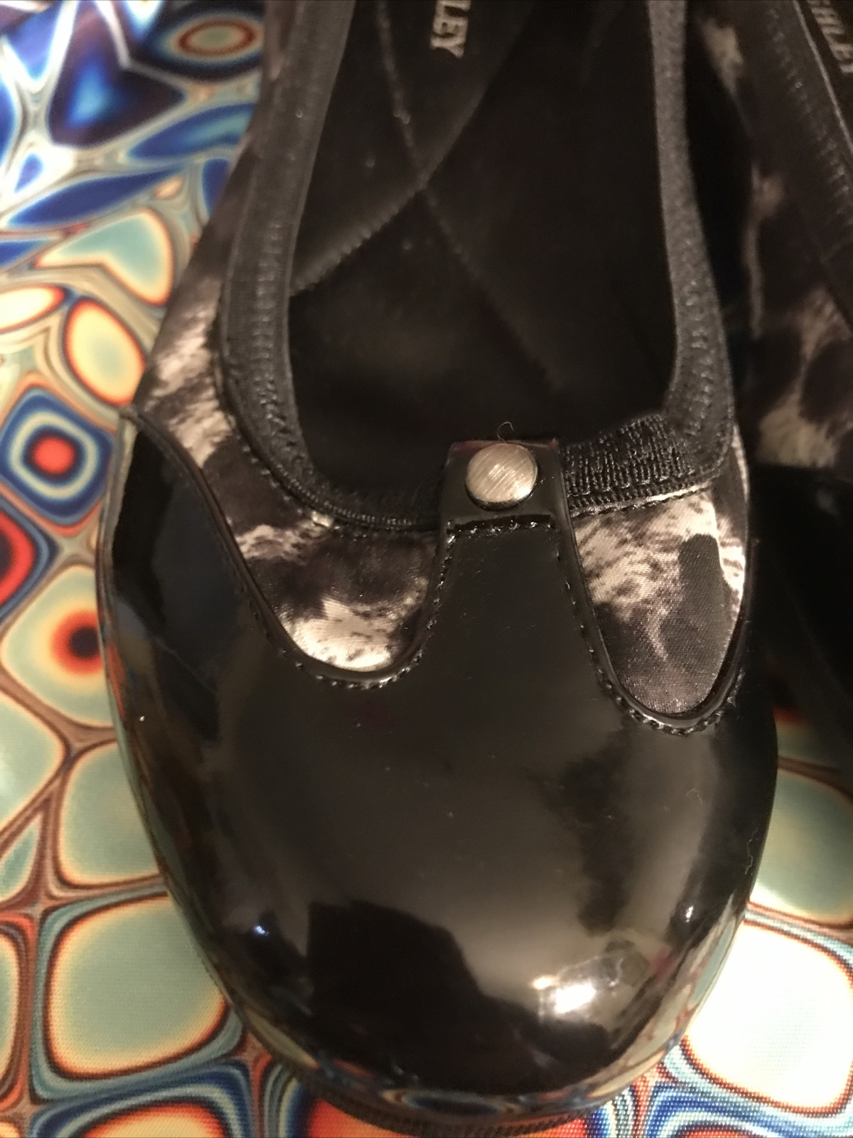 LAURA ASHLEY BLACK AND WHITE ANIMAL PRINT FLATS SHOES… Gem