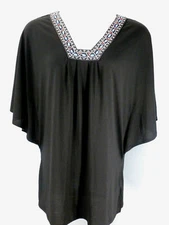 Dotti Swimsuit Cover-Up Women's Size Small Beaded Collar Pull Over Black NEW