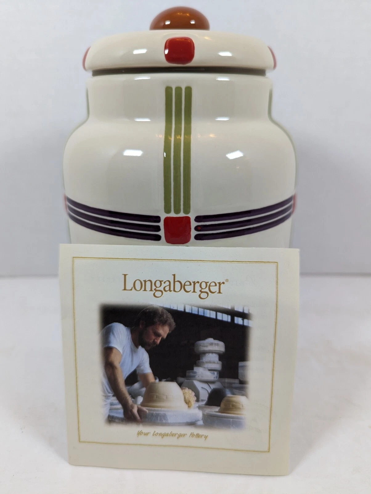 LONGABERGER Multi Bold Plaid Mixed Harvest Pottery SMALL Storage Canister 8 in