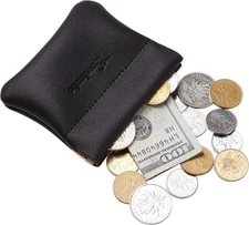 Leather Squeeze Coin Purse Pouch Change Holder For Men & Women - Balck [NEW]