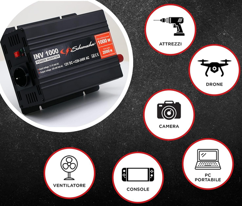 CONVERTITORE CORRENTE TENSIONE INVERTER TRASFORMATORE AUTO DC 12V AC 220V 1000W - Bild 3 von 8