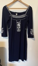 J Crew Navy Embroidered Square Neck Long Sleeve Boho Midi Dress Size Small 