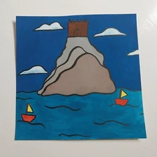 8x8 Inch Acrylic Painting On Watercolor Paper Pop Art Title Castle On A Hill A1