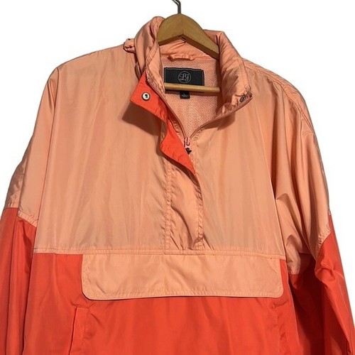 Rain Jacket Woman's Large Lauren James Windbreaker Orange Half Zip Hooded - Picture 2 of 12