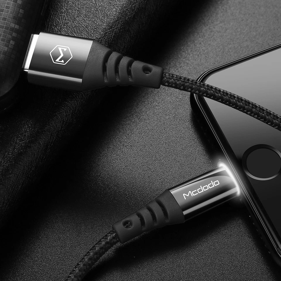 Mcdodo LED STRONG Nylon Braided Cable Sync Charge USB Data Cord iPhone X/8/7/6/5 - Image 2 of 4