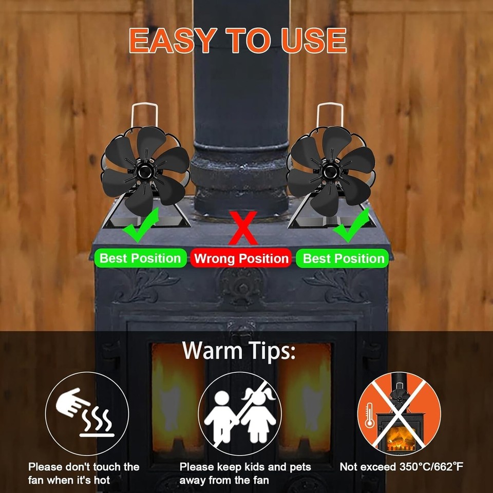 Wood Stove Fan 6 Blade Fireplace Fan for Wood Burning Stove,Heat