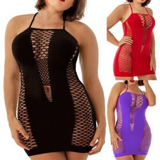 Plus Size Women Sexy Lingerie See Through Fishnet Dress Mesh Badydoll Bodysuit