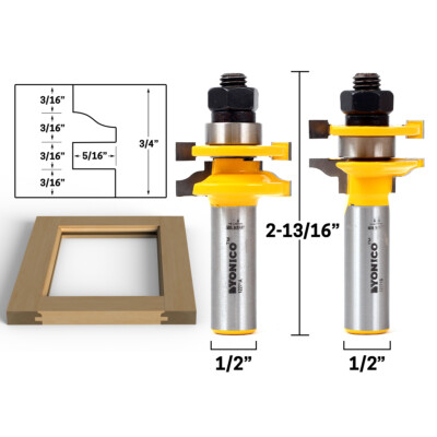 Ogee 2 Bit Junior Rail and Stile Router Bit Set - 1/2'' Shank - Yonico 12271