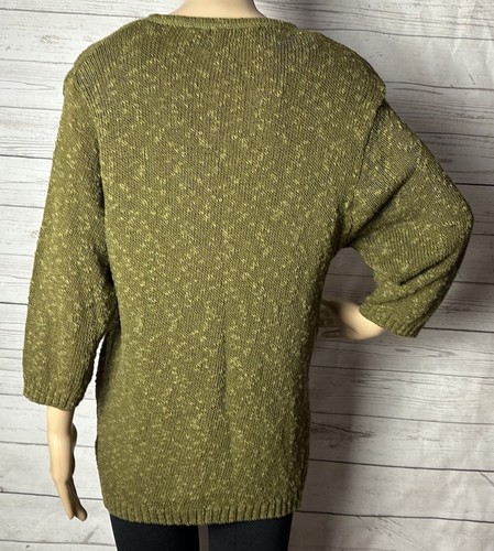 True Vintage 80s Sweater Size 18/20 Olive Green Satin Embroidered Silk Blend - Picture 11 of 15