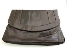 Vintage 1970s 1980s Abraham and Straus Clutch Bag Genuine Leather Brown 13 x 8"