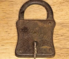 ANTIQUE VINTAGE Napoleon Padlock Story Lock chest trunk W Key  X1